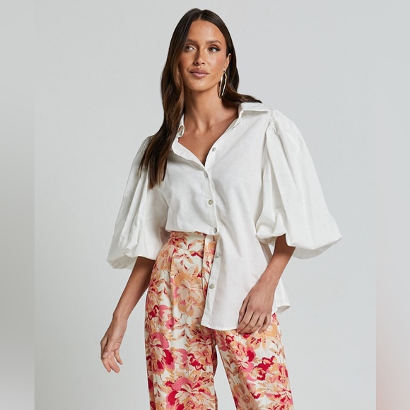 Showpo White Puff Sleeve Button Down Shirt - Picture 5 of 10